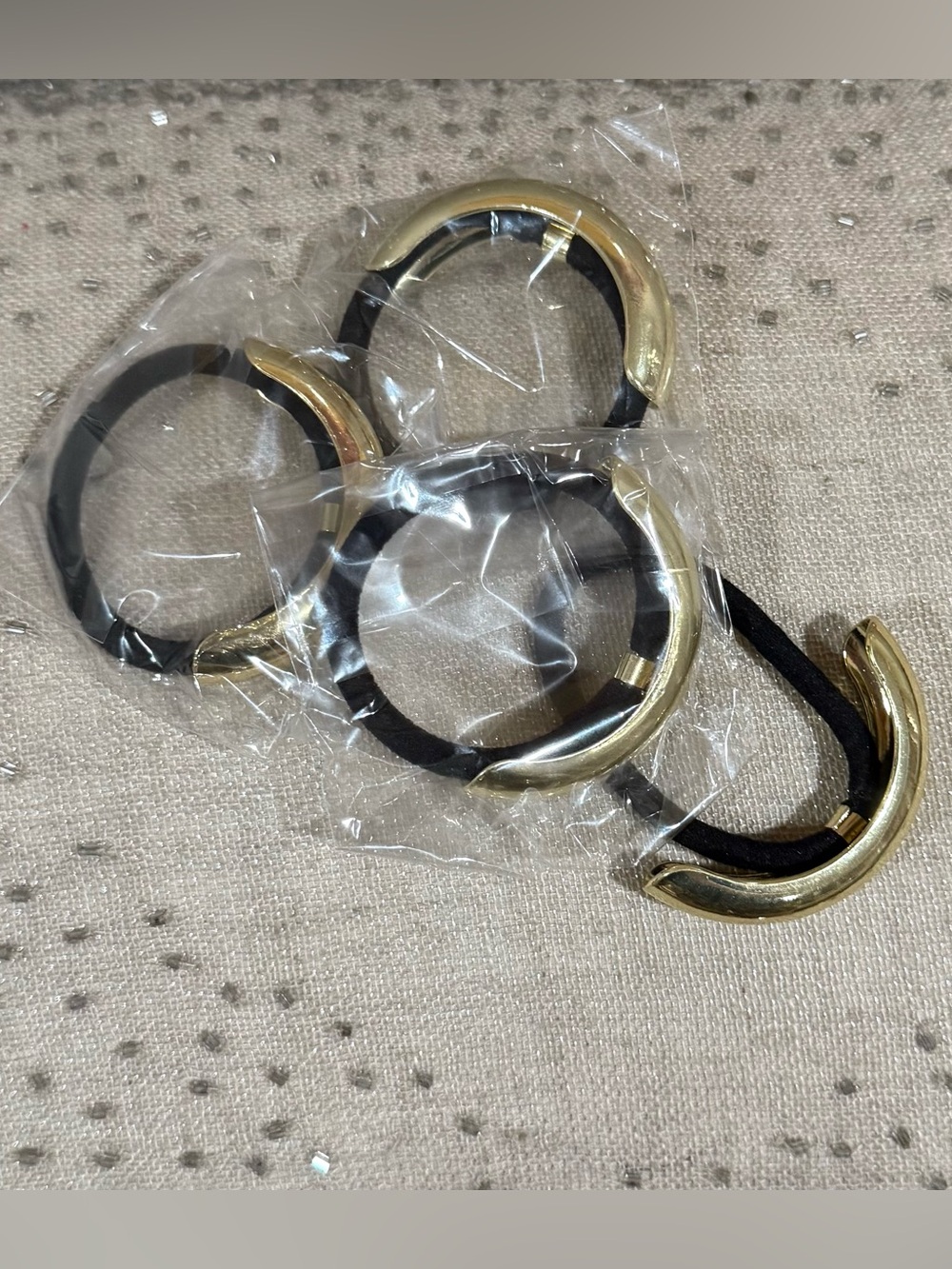 Gold-Tone Circular Hair Ties Set with Black Bands